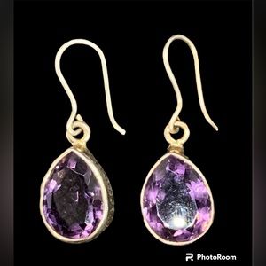 925 Silver and Amethyst Tear Drop Earrings,